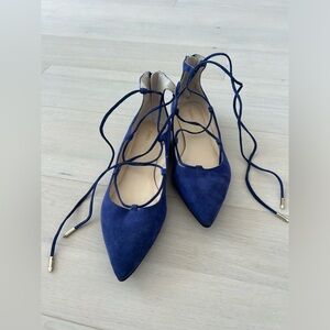 Royal Blue Suede Leather Ankle Laced Flats